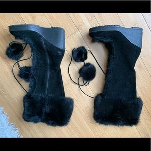 Coach black suede lace up wedge boot 7 1/2 B